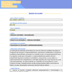 Organização do portfólio individual e relatório final do Projeto de Extensão II em Ciências Contábeis.