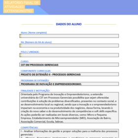Plano de ação detalhado do Projeto de Extensão II Processos Gerenciais com etapas, cronograma e responsáveis.